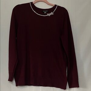 Cable & Gauge Burgundy Crew Neck Sweater
